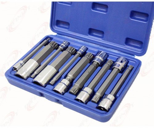 10PC 4" Long Shank XZN Triple Square Spline Bit Socket Set S2 Steel Metric Size 